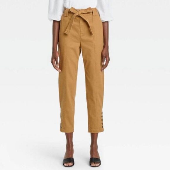 Who What Wear Brown Khaki Button Ankle High Waisted Pants - Picture 1 of 9